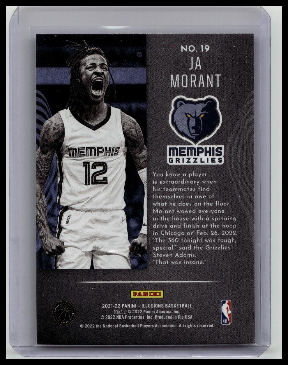 2021-22 Panini Illusions Tough Ja Morant #19 SP Cracked Ice Grizzlies
