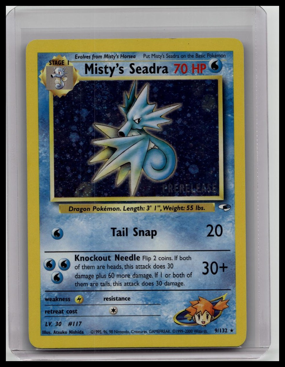 Misty’s Seadra 9/132 Holo Prerelease Gym Heroes 1999 Pokemon TCG