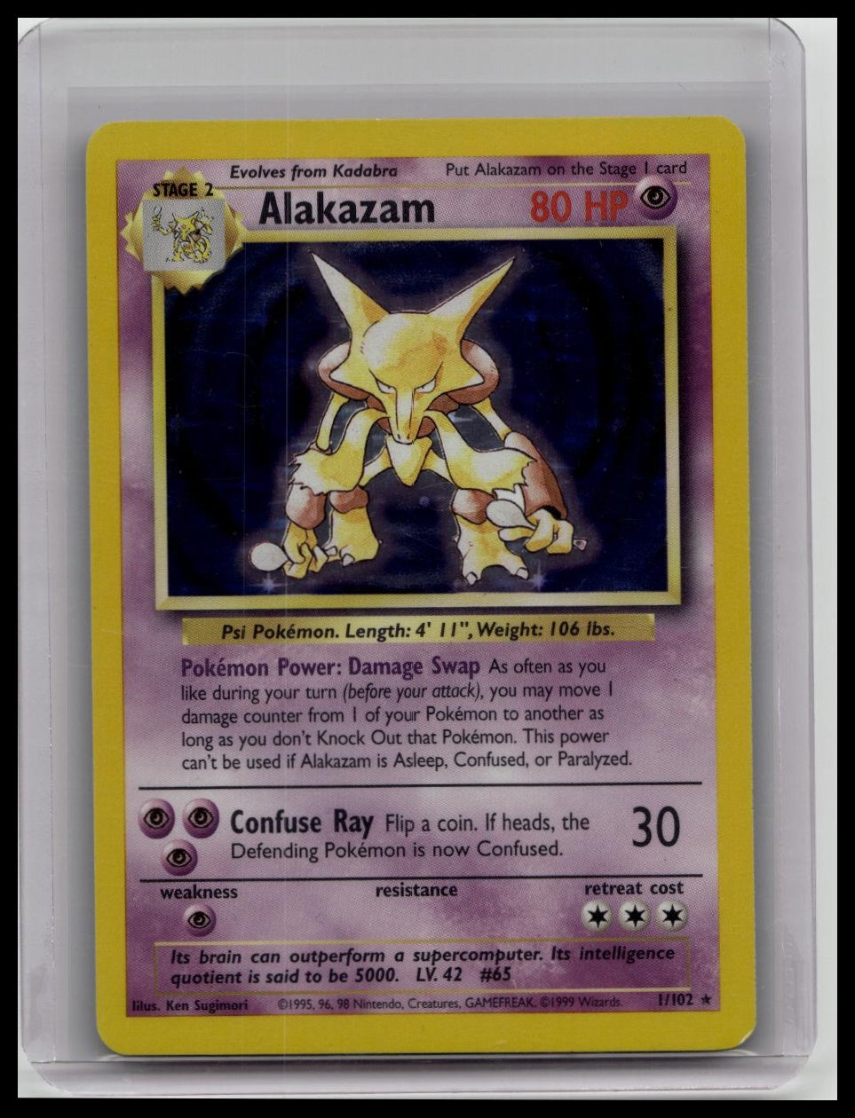 Pokemon TCG Alakazam Base Set Holo Card 1/102 Unlimited Holo Vintage Rare