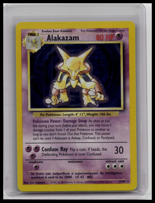 Pokemon TCG Alakazam Base Set Holo Card 1/102 Unlimited Holo Vintage Rare