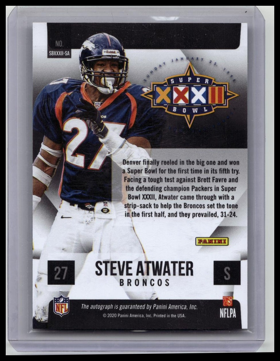 2020 Panini Prizm Super Bowl Signatures Steve Atwater #SBXXXII-SA Auto HOF