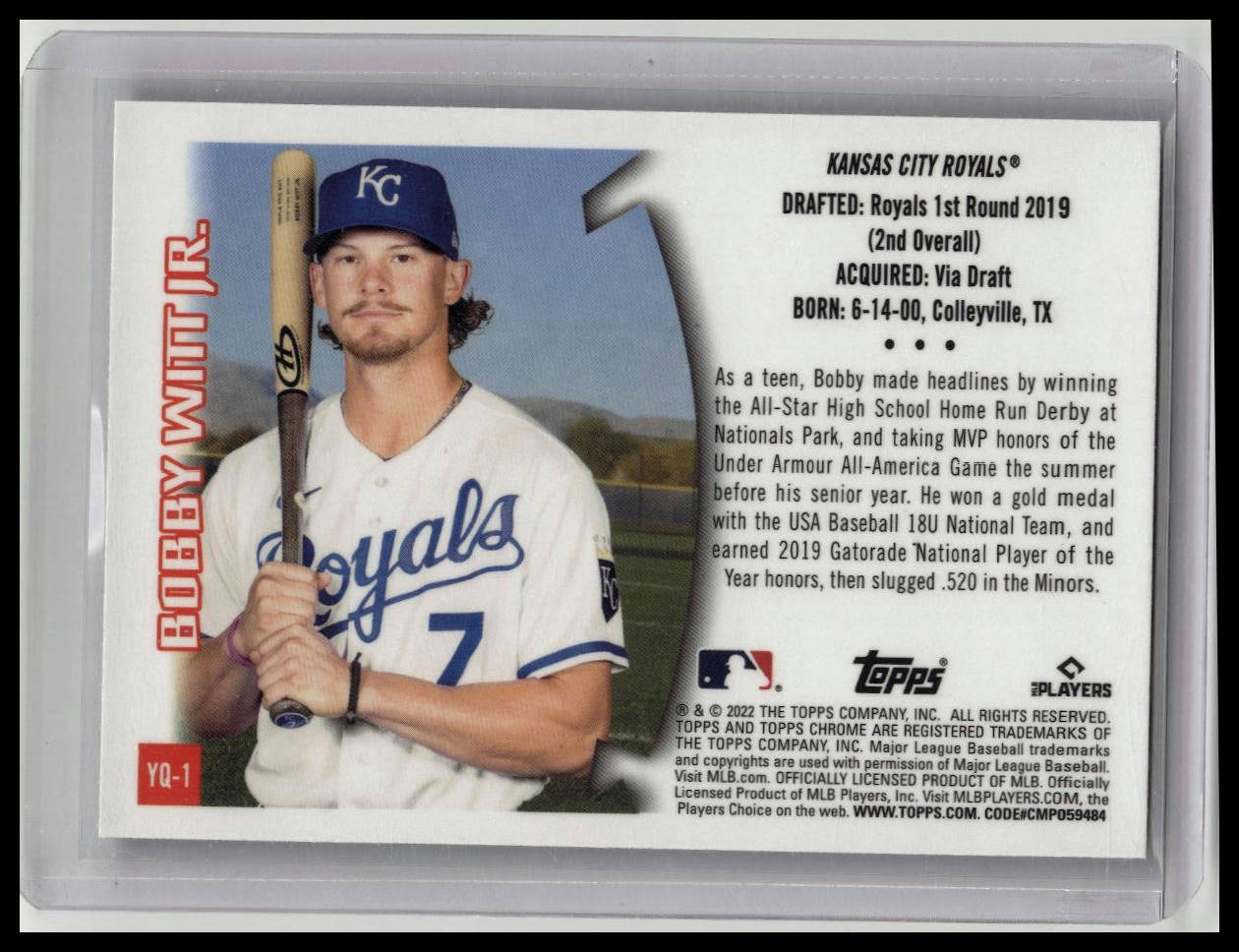 2022 Topps Chrome Sonic Bobby Witt Jr. 1996 Youthquake RC Rookie #YQ-1 Royals