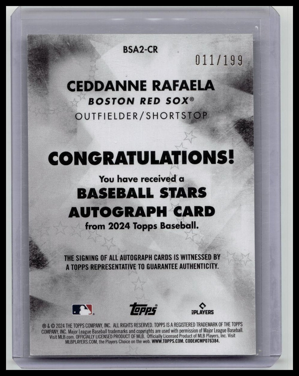 2024 Topps Series 2 Baseball Stars Black /199 Ceddanne Rafaela Rookie Auto RC