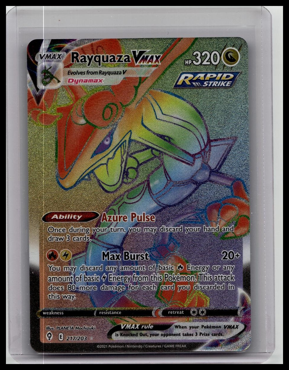 Rayquaza VMAX (Secret) Rainbow 217/203 Pokemon Evolving Skies Holo