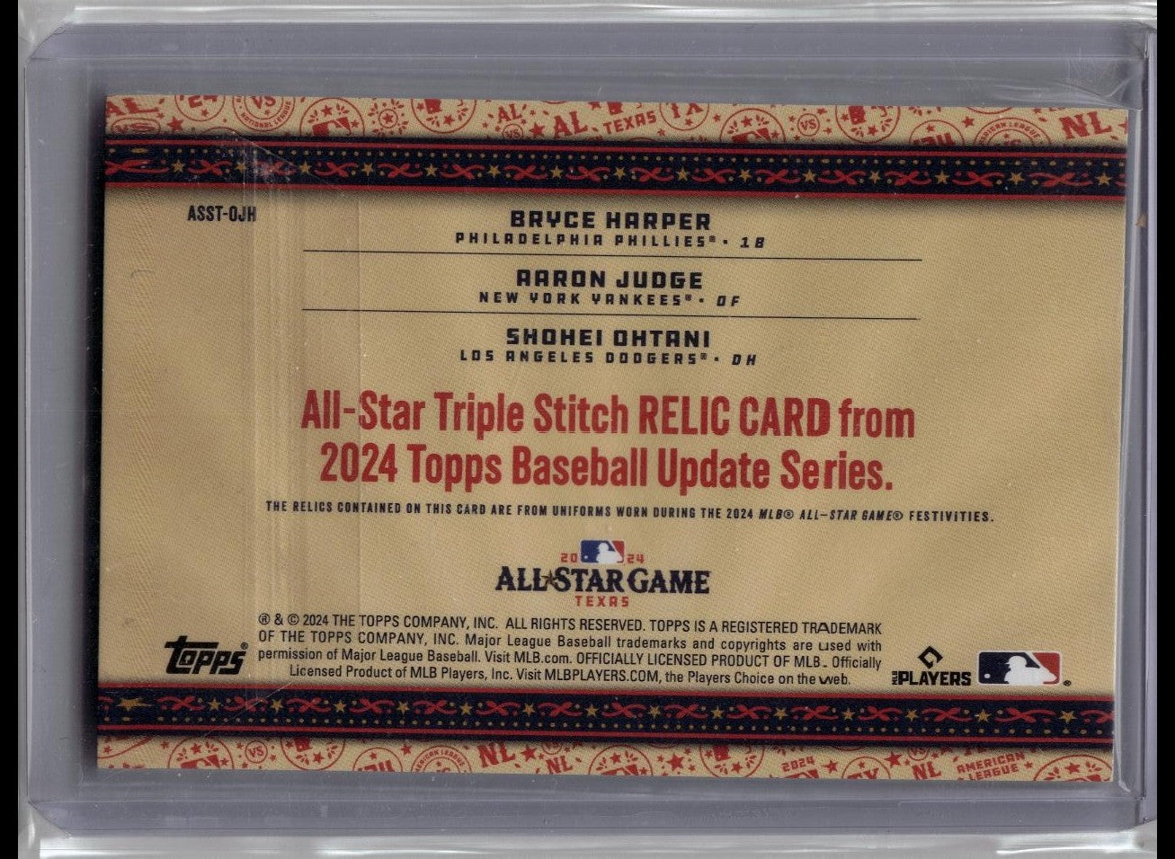 2024 Topps Update All-Star Triple Stitch Jersey Relic Harper, Judge, Ohtani /25