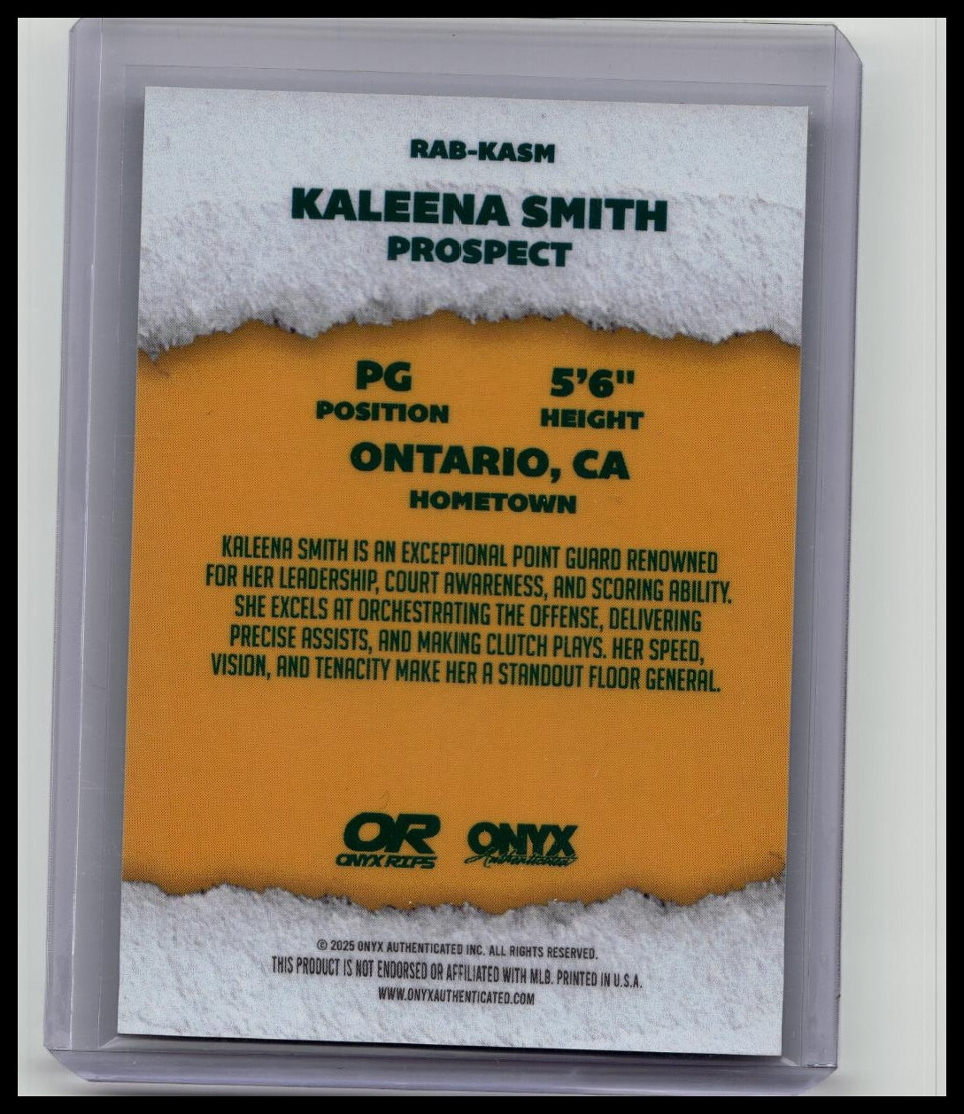 2025 KALEENA SMITH Onyx RIPS Authenticated RC AUTO Ontario Christian HS