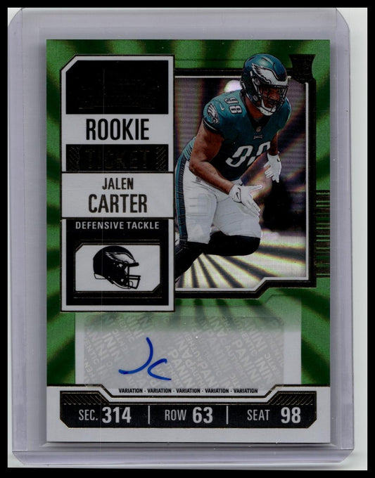 Jalen Carter 2023 Panini Contenders Rookie Ticket Auto Green Laser #114 Eagles