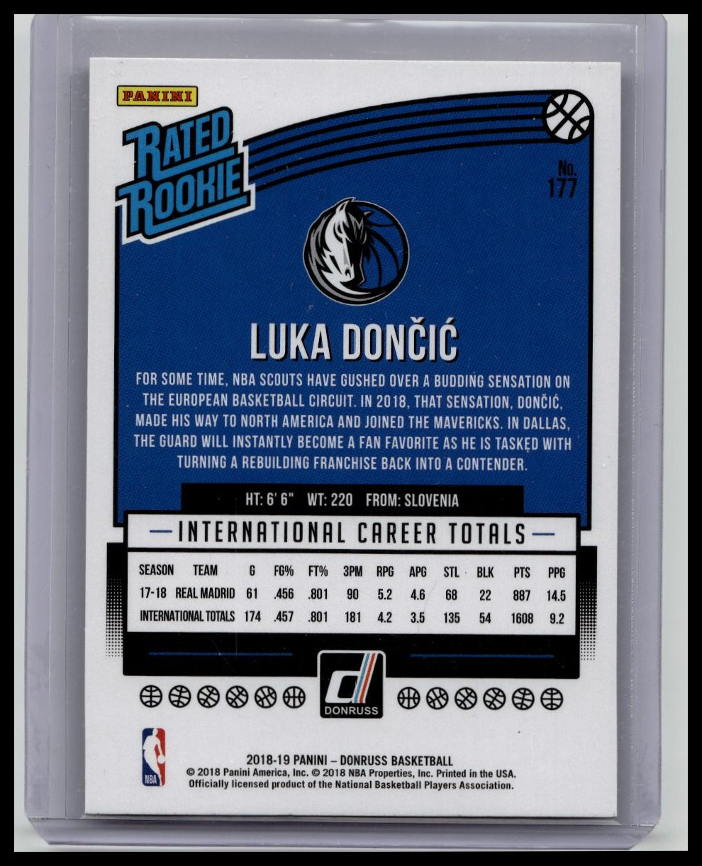 Luka Doncic Rookie 2018-19 Panini Donruss #177 Rated Rookie RC