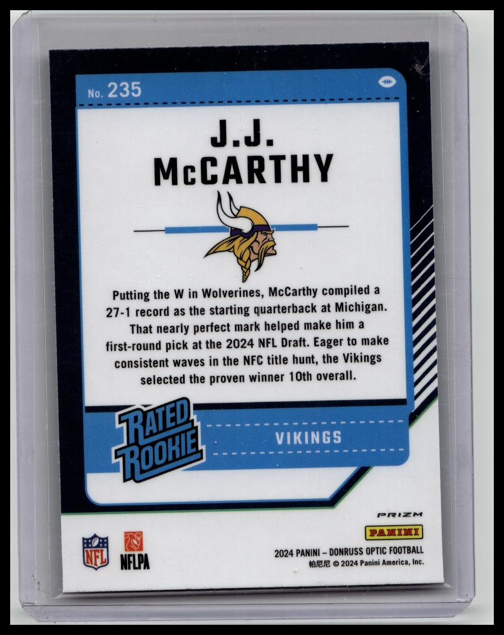 2024-25 Optic Rated Rookie - JJ McCarthy Purple Shock (RC) #235