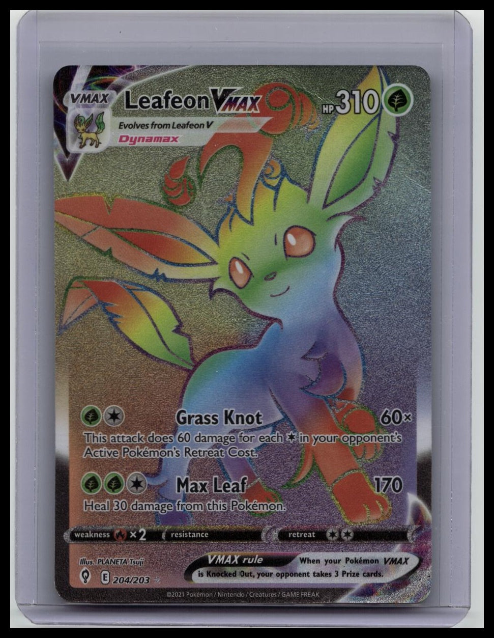 Pokemon TCG Evolving Skies Leafeon Vmax Secret Rare Holo Card 204/203