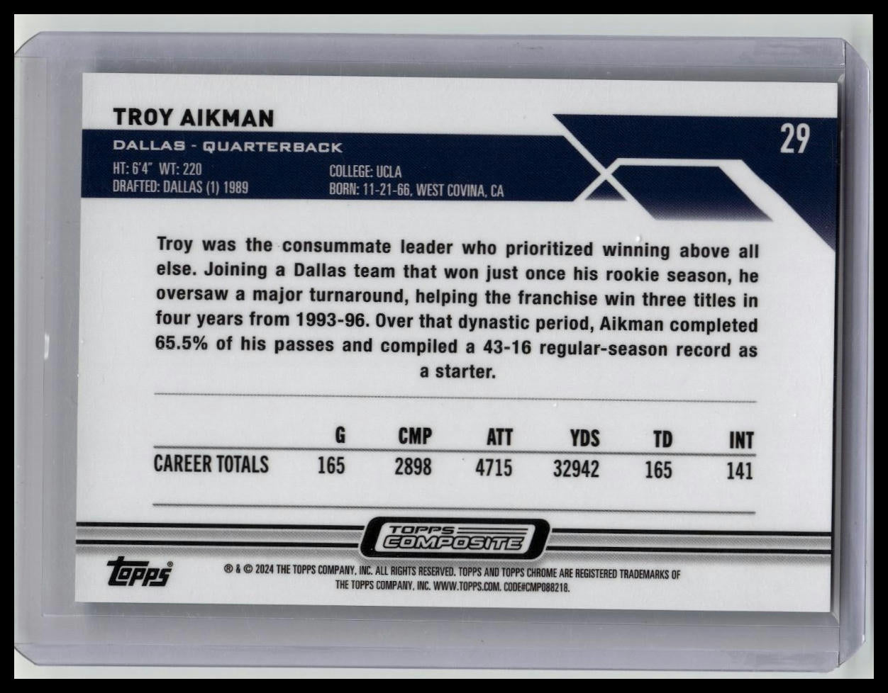 Topps Chrome Green Refractor TROY AIKMAN /99 - 2023 Topps Composite