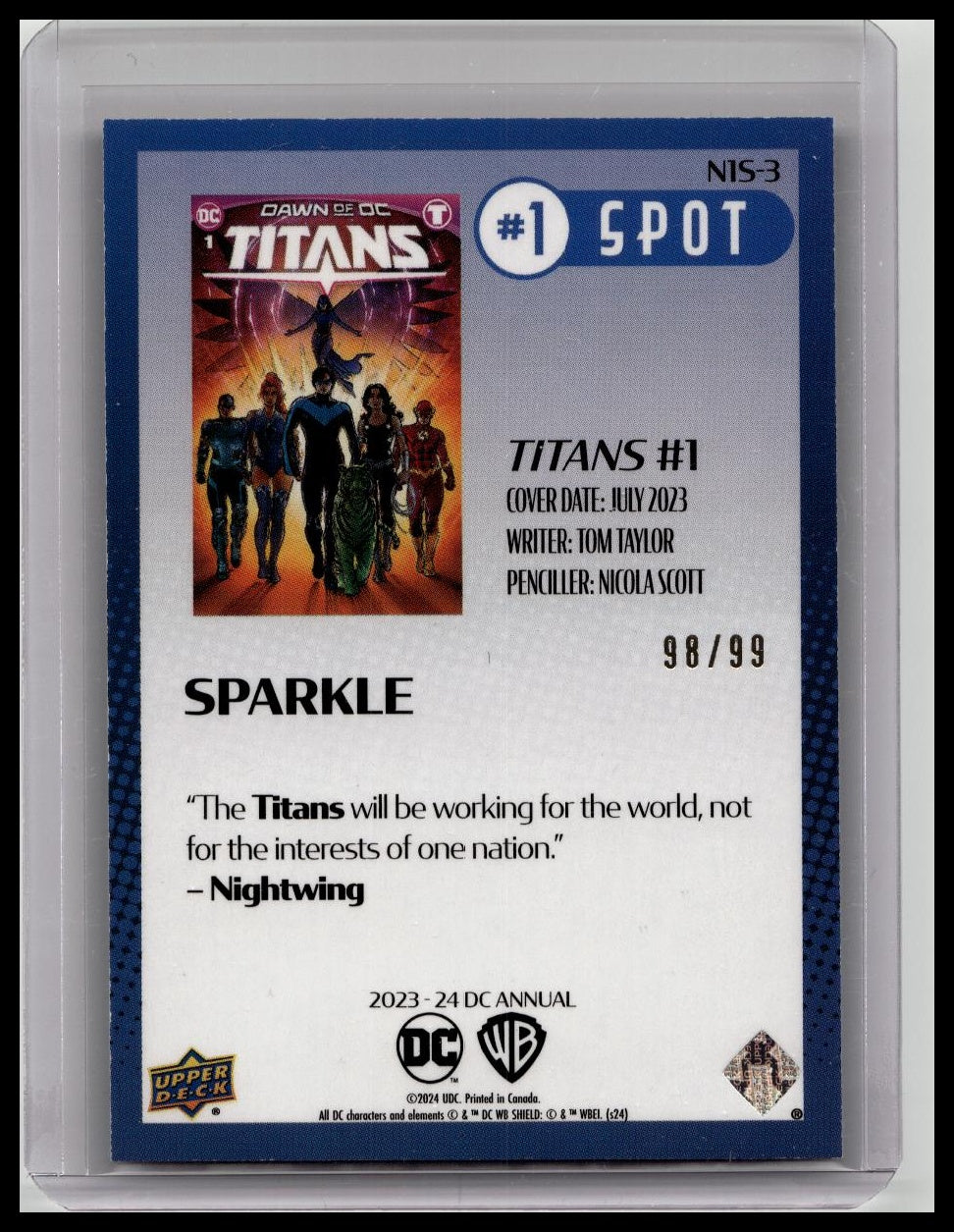 2023-24 Upper Deck DC Annual Number 1 Spot Sparkle /99 Titans #N1S-3