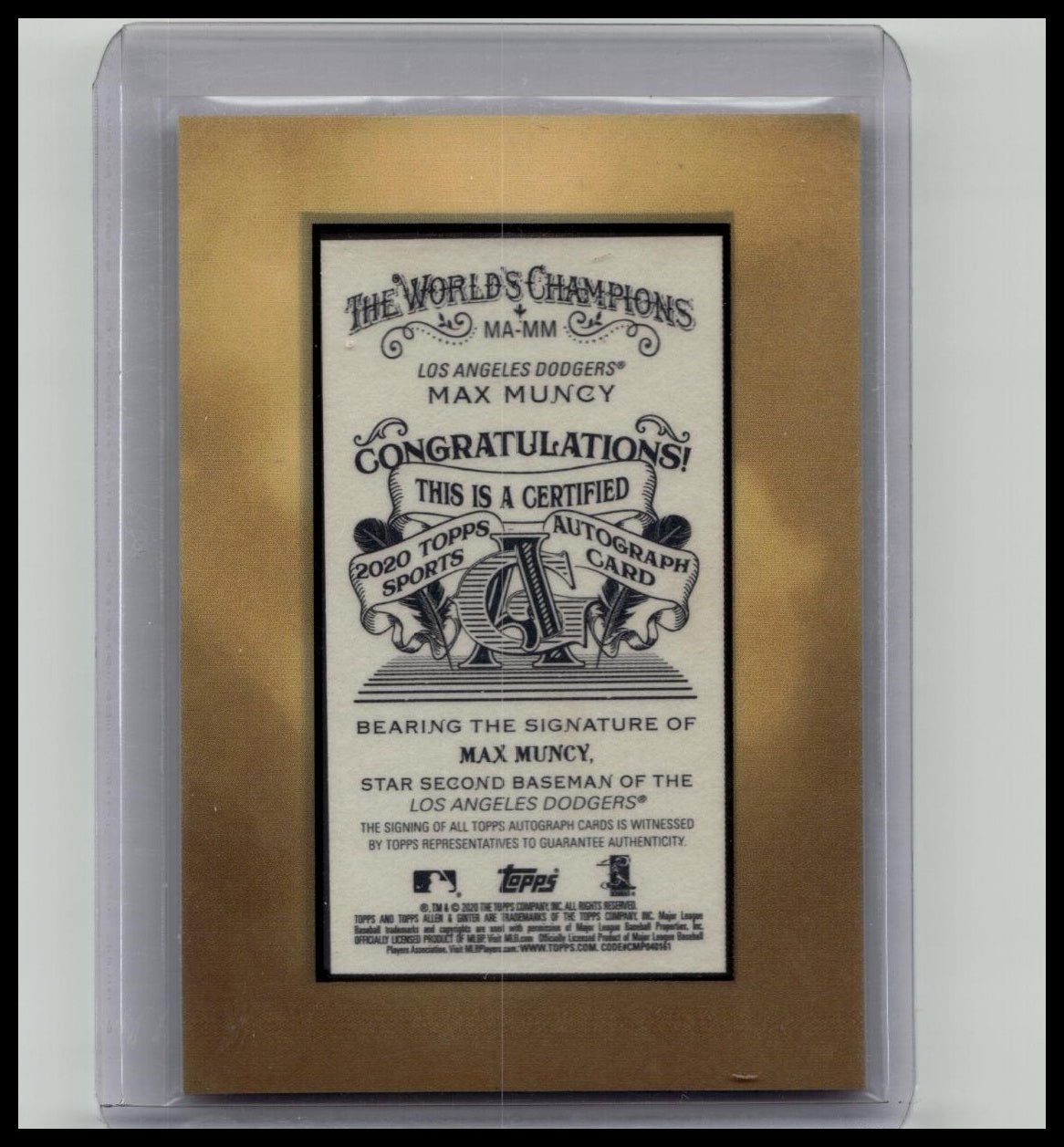 2020 Topps Allen & Ginter MA-MM Max Muncy Mini Framed Auto Dodgers