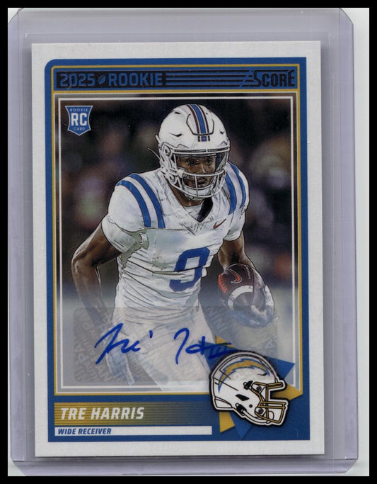 2025 Panini Score Football Tre Harris Rookie Auto #42 Los Angeles Chargers
