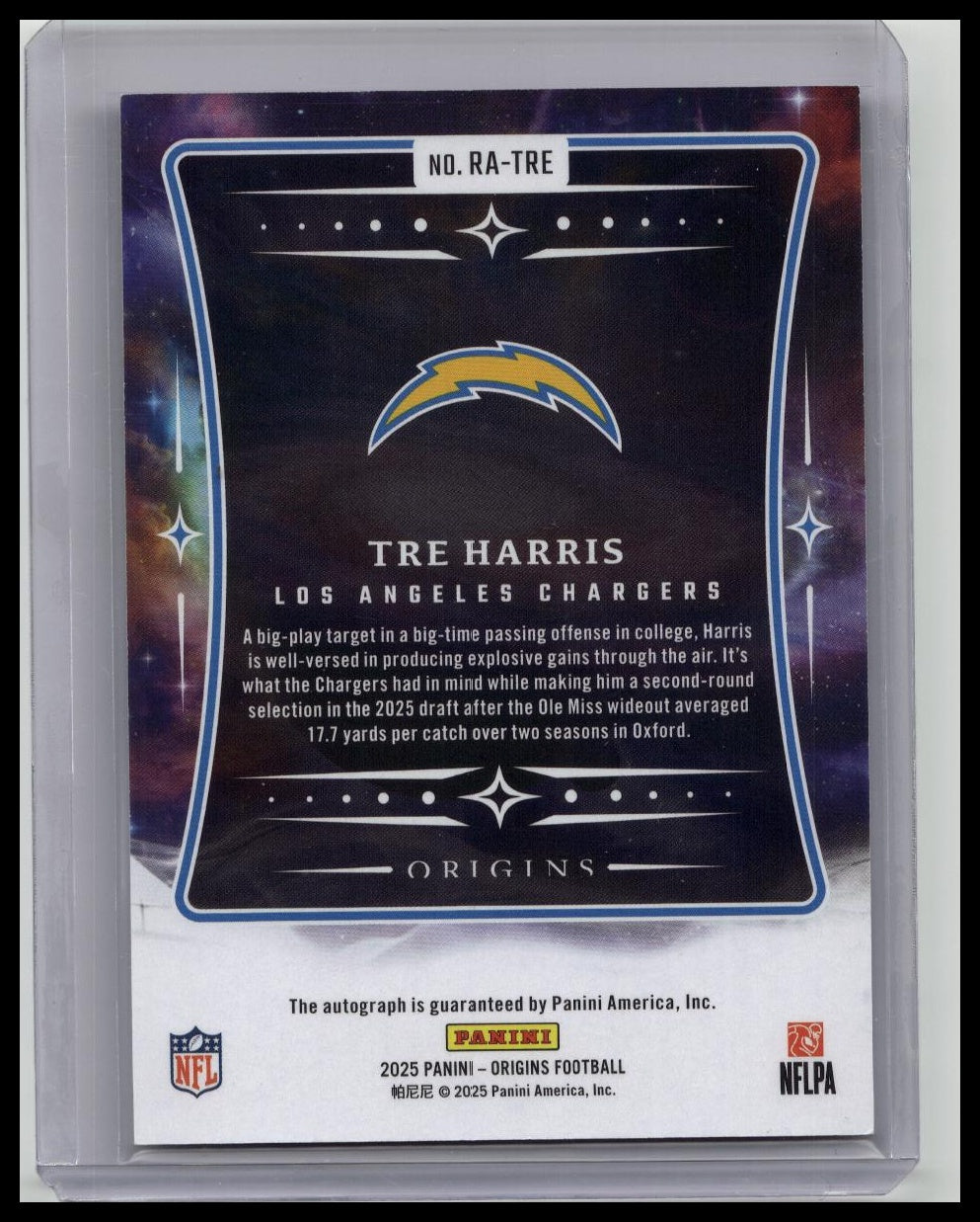 TRE HARRIS 2025 ORIGINS ROOKIE AUTOGRAPH FOOTBALL CHARGERS RC AUTO