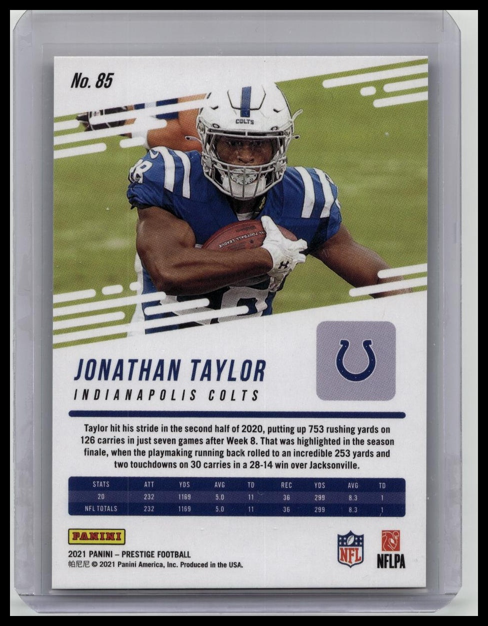 JONATHAN TAYLOR #85 /99 2021 PANINI PRESTIGE COLTS GOLD