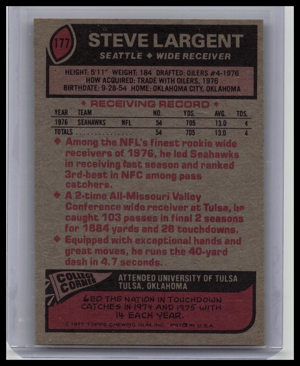 1977 Topps Football #177 STEVE LARGENT NFL Seattle Seahawks ROOKIE HOF