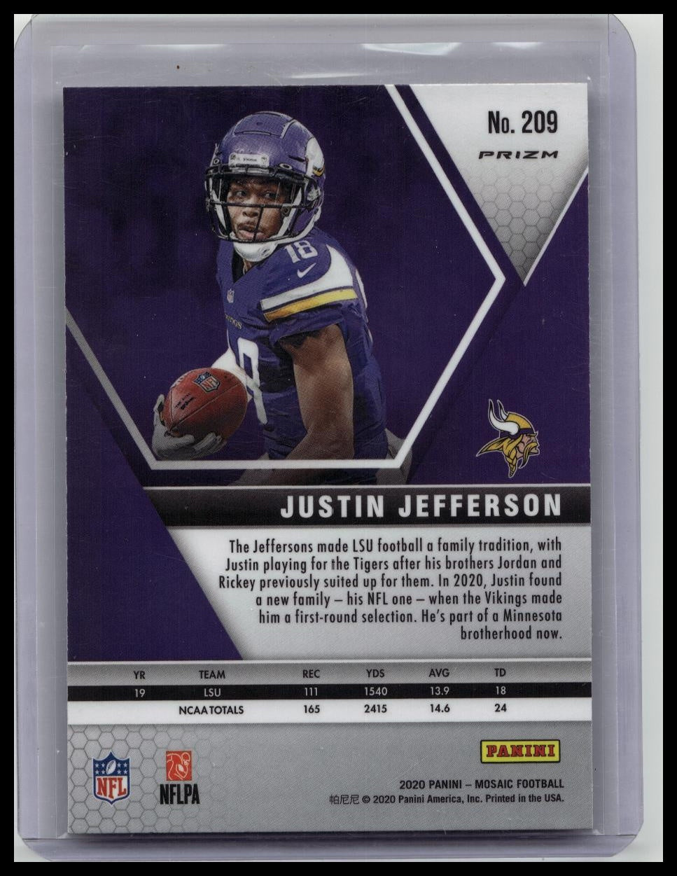 2020 Panini Mosaic - Rookies Justin Jefferson #209 Silver Prizm (RC)