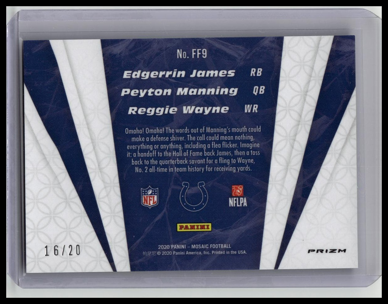 2020 Panini Mosaic Flea Flicker Mosaic Prizm Manning/James/Wayne #'d /20 SSP