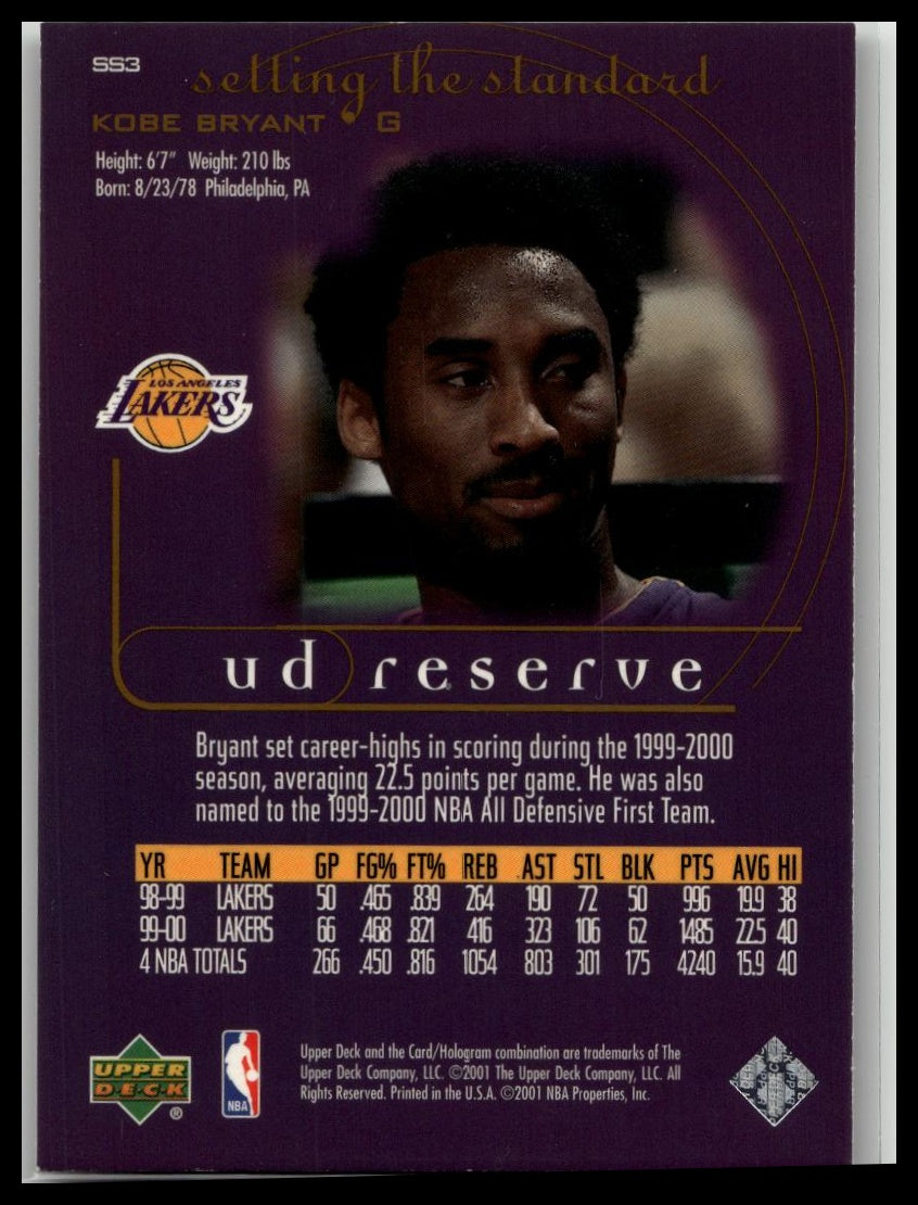2000-01 UD Reserve Setting the Standard #SS3 Kobe Bryant LAKERS INSERT
