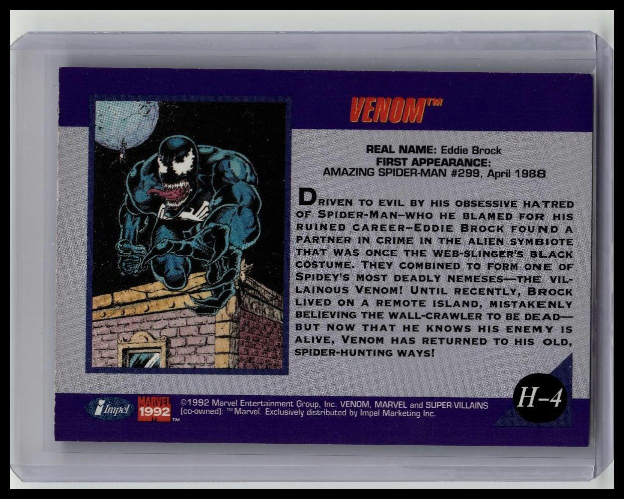 1992 Impel Marvel Universe Series 3 III Venom Hologram Card #H-4