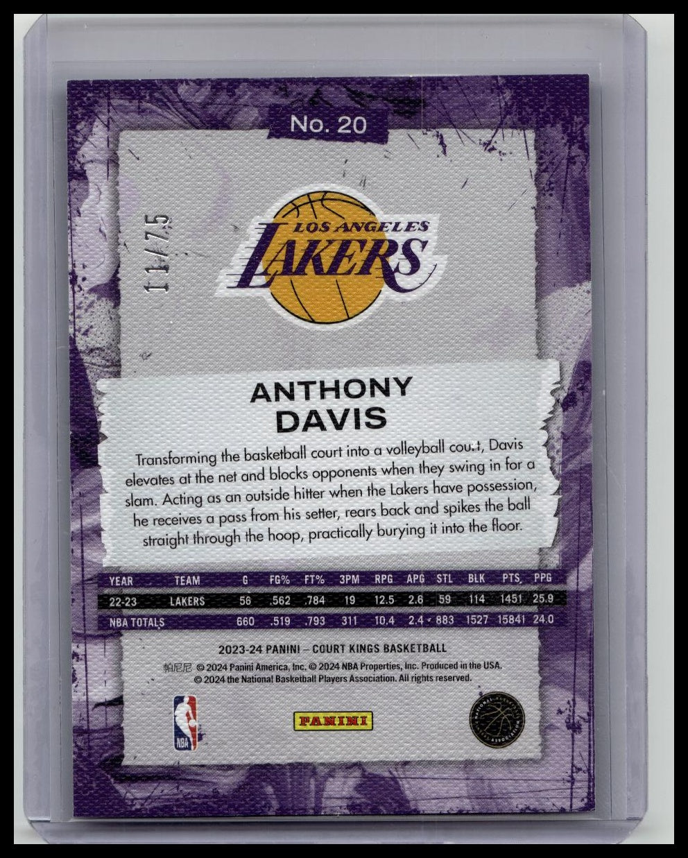 2023-24 Panini Court Kings #20 Anthony Davis Amber #/75