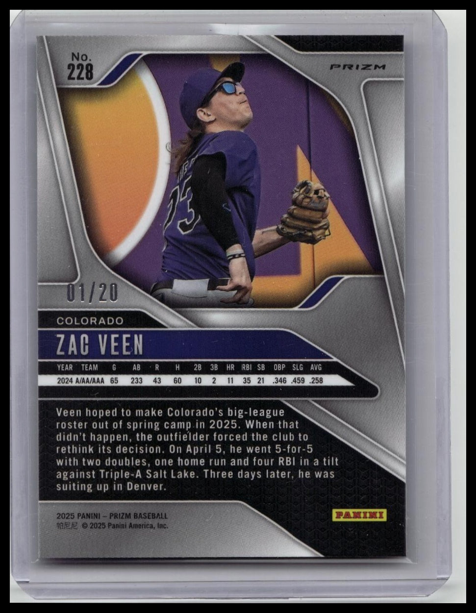 2025 Panini Prizm Zac Veen Cherry Blossom #'d 1/20 Rockies