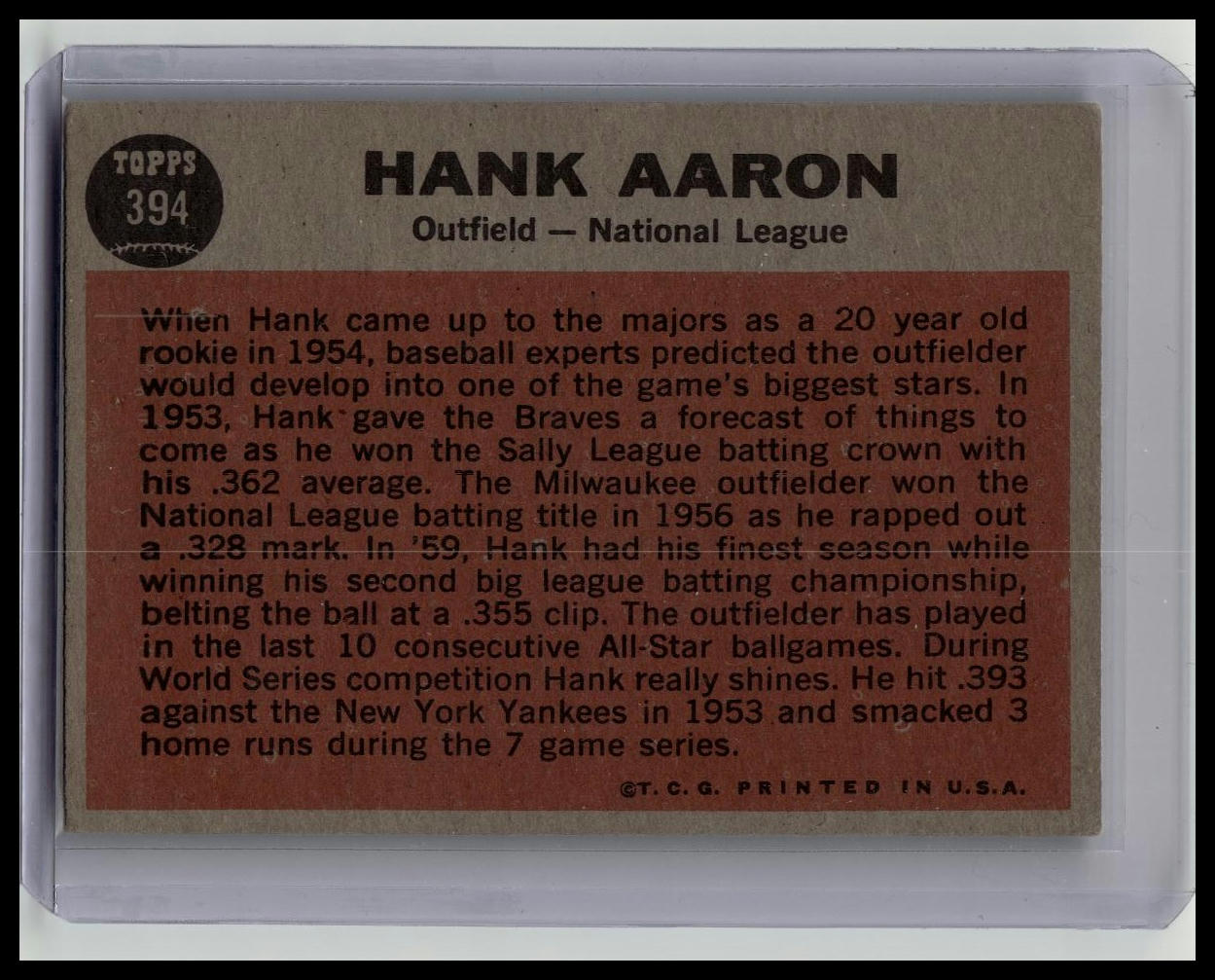 1962 Topps #394 Hank Aaron