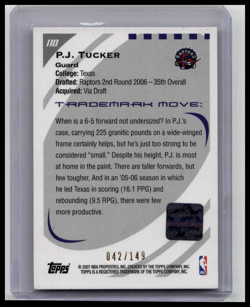 2007 Trademark Moves #110 P.J. Tucker Level 2 Auto /149