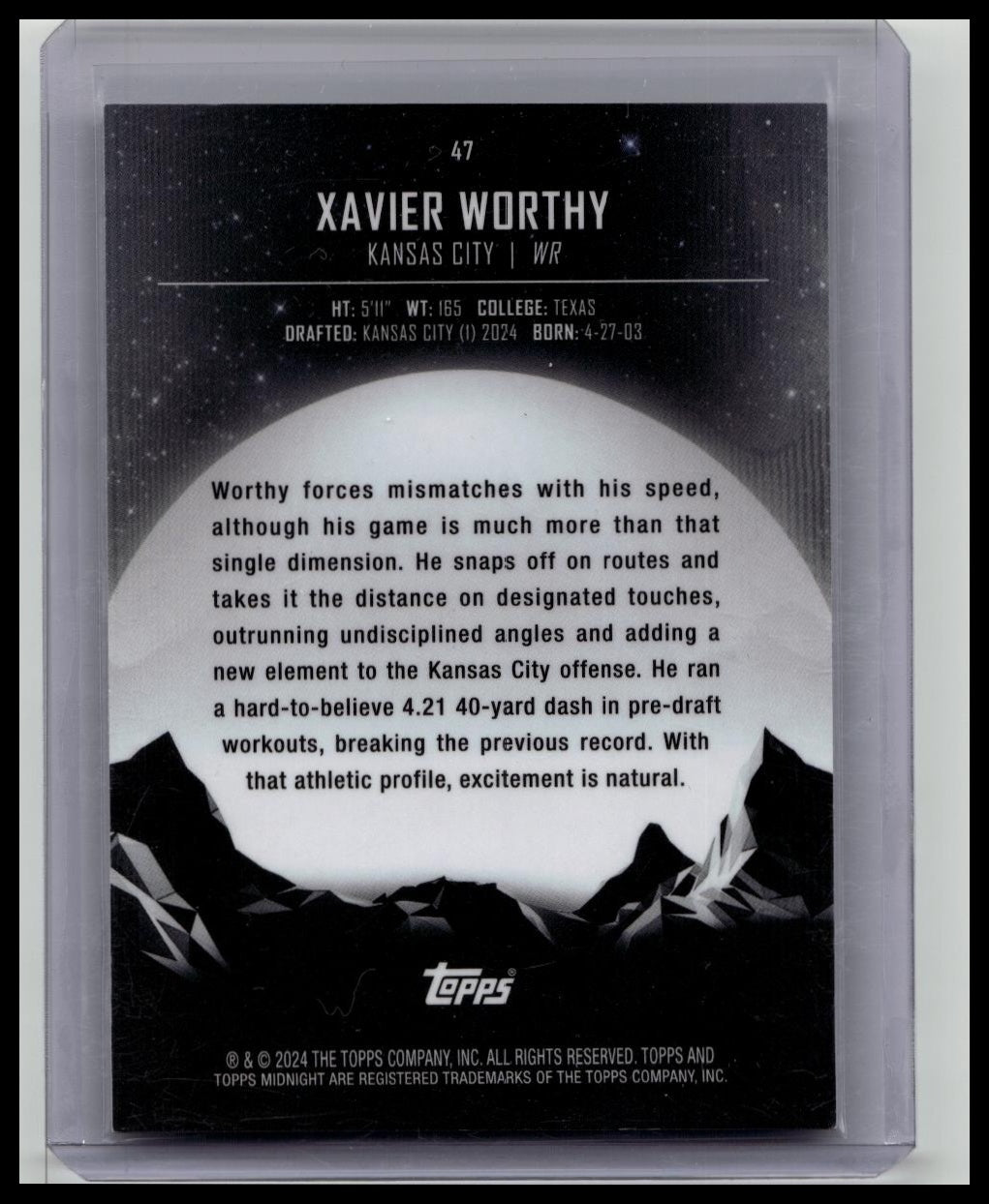 2024 TOPPS MIDNIGHT WINTER SOLSTICE #47 XAVIER WORTHY ROOKIE RC 35/35