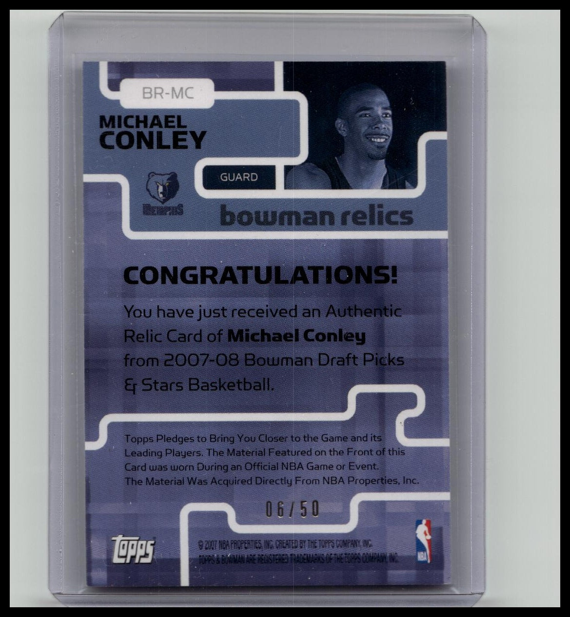 2007 Bowman Draft Picks & Stars Relics Double /50 Mike Conley Rookie RC