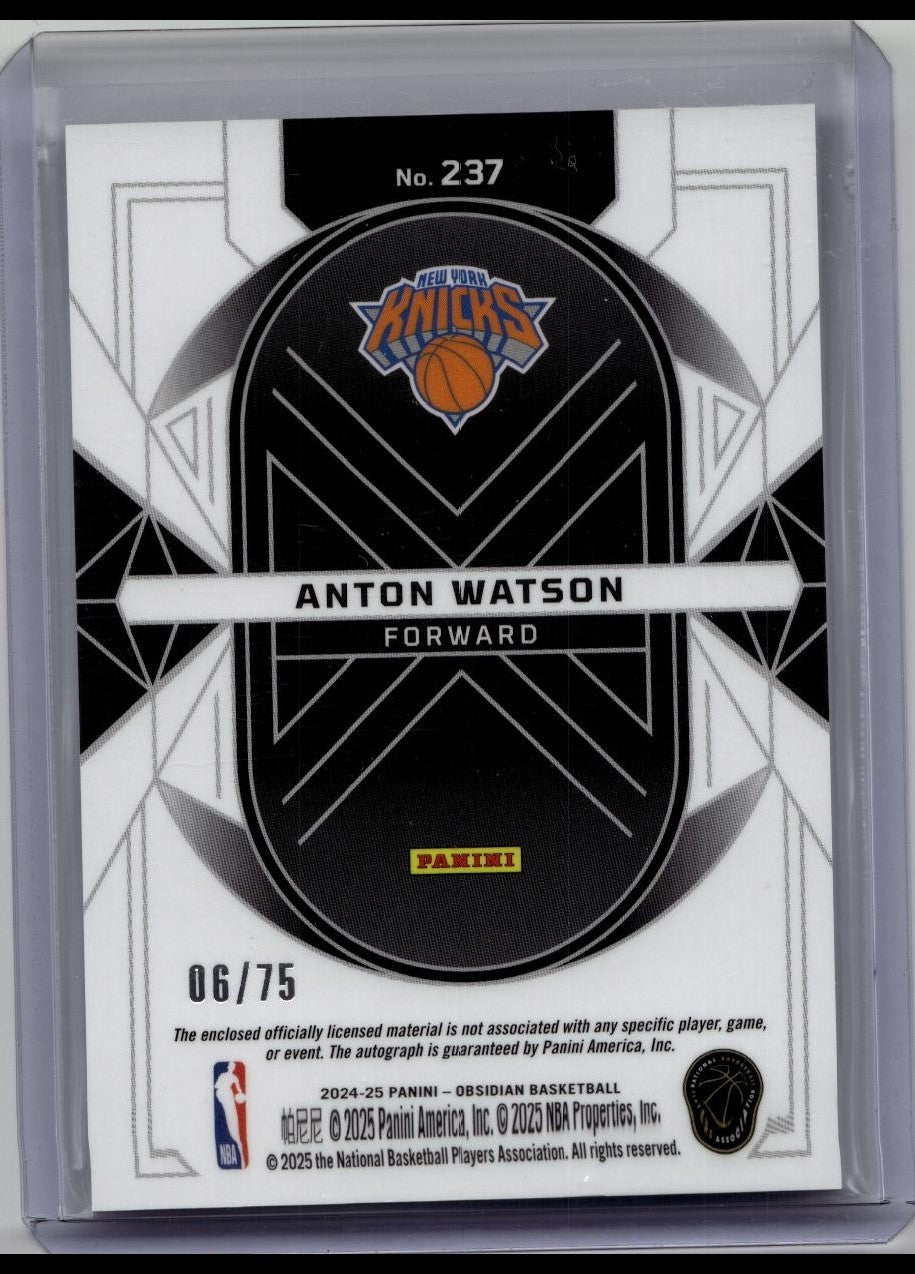 2024-25 Obsidian Anton Watson Rookie Patch Auto Electric Purple Flood RC /75