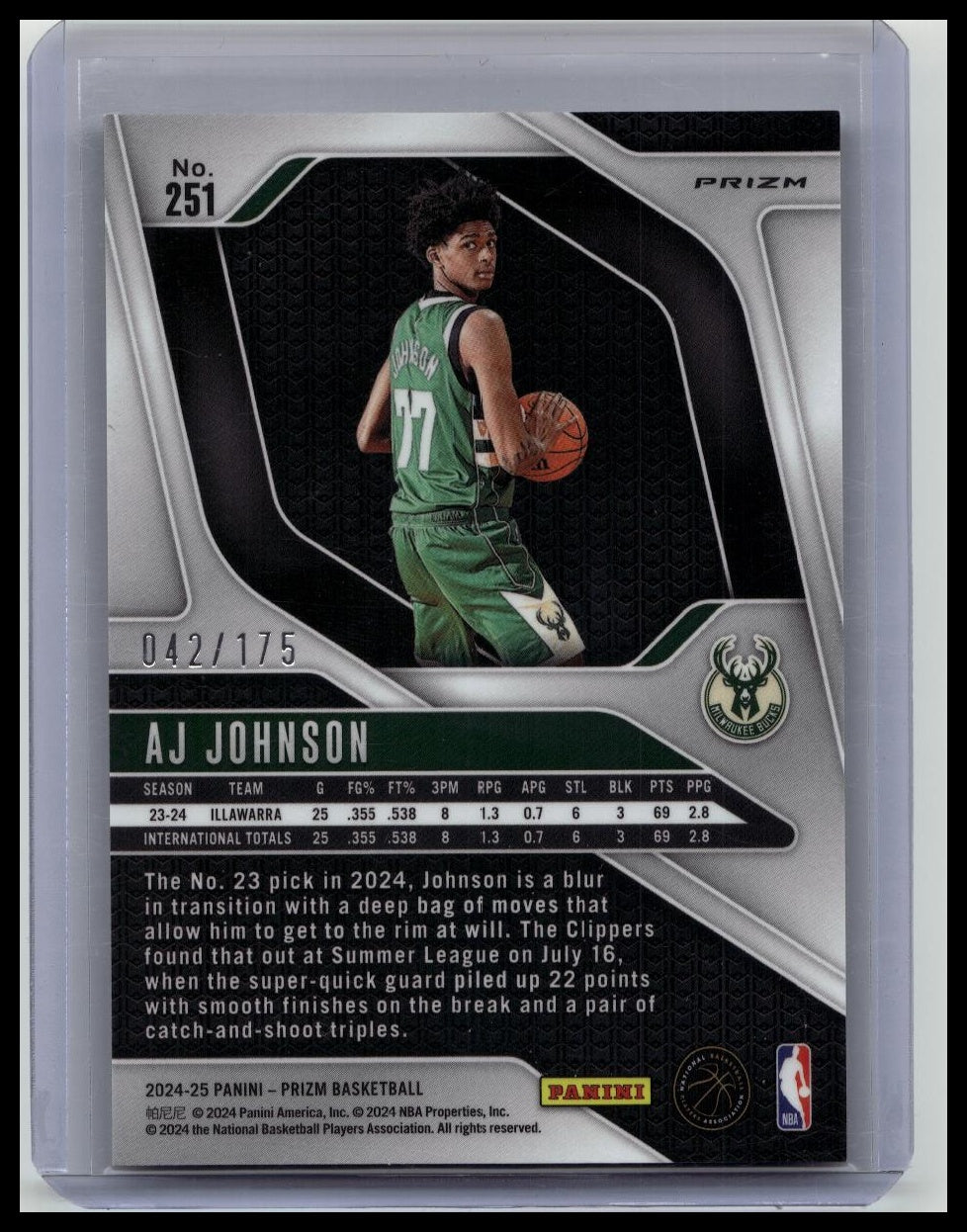 2024-25 Panini Prizm AJ Johnson #251 RC Rookie White /175