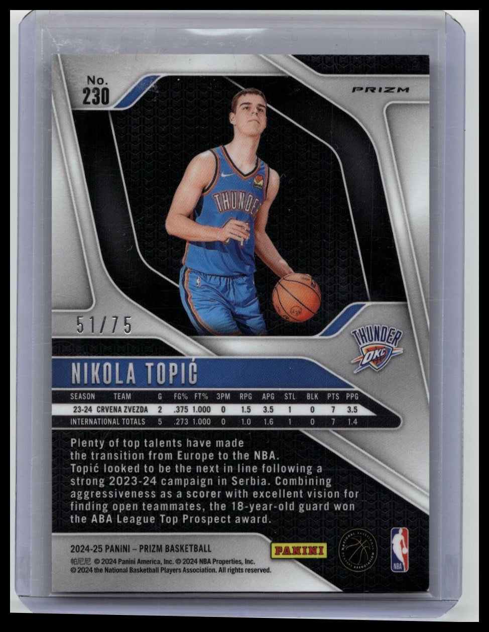 2024-25 Panini Prizm Nikola Topic #230 RC Rookie Red Power /75