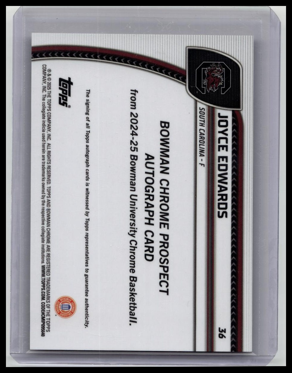 2024-25 Bowman Chrome U Joyce Edwards Auto 1st Prospect Stealth Refractor #36