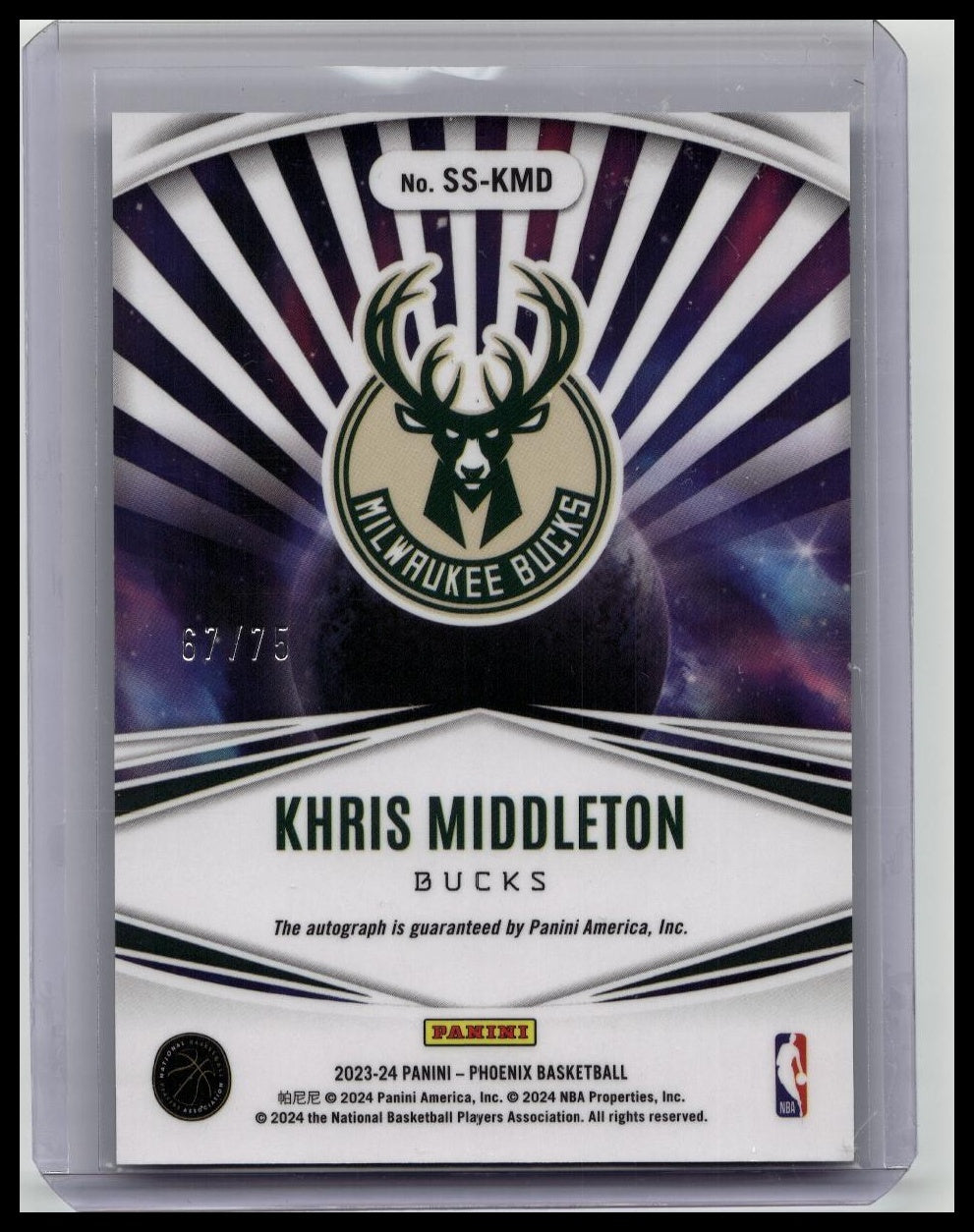 KHRIS MIDDLETON 2023-24 PHOENIX STELLAR SIGNATURES PURPLE AUTO /75