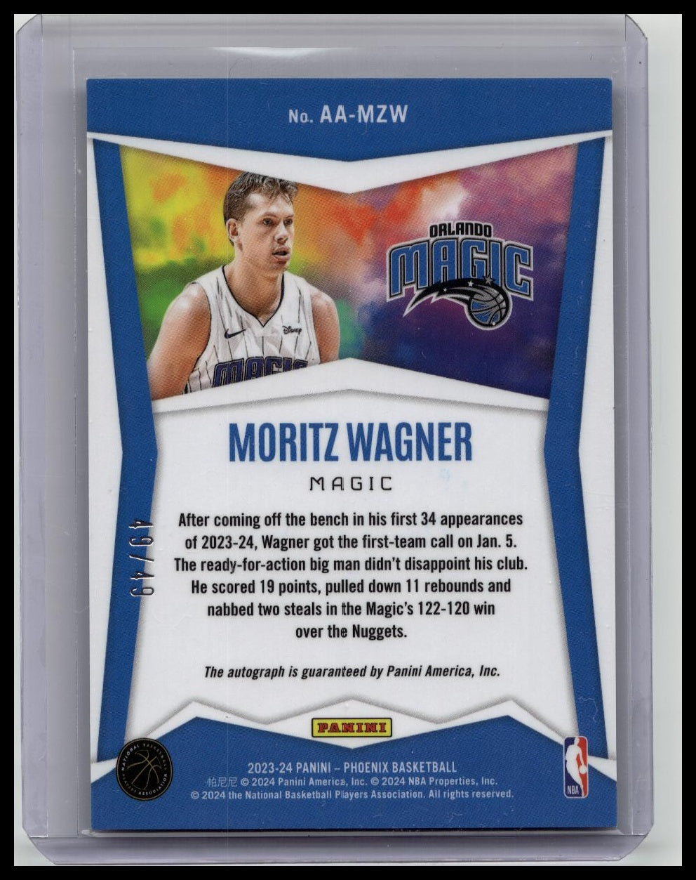 MORITZ WAGNER 2023-24 PHOENIX ASCENSION ORANGE MAGIC AUTO /49