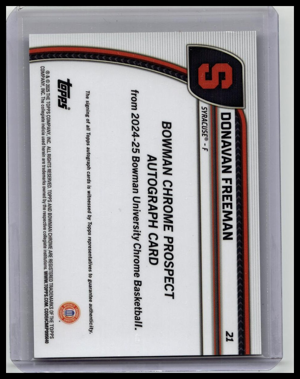 2025 Bowman U Chrome Donavan Freeman 1st Black White Stealth Auto /48