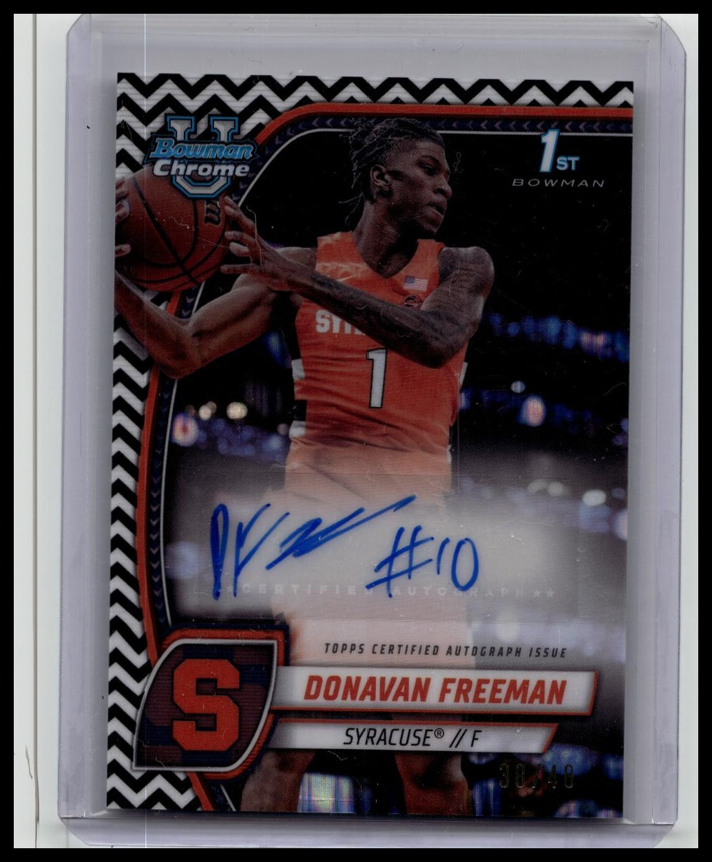 2025 Bowman U Chrome Donavan Freeman 1st Black White Stealth Auto /48