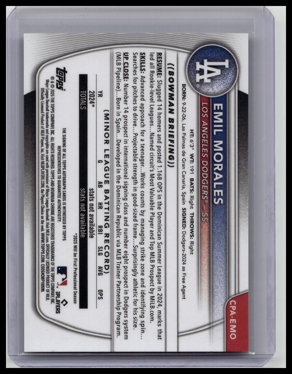 2025 Bowman Chrome Prospect Auto Emil Morales #CPA-EMO
