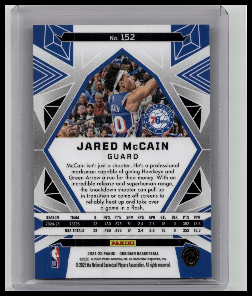 2024-25 Panini Obsidian Jared McCain Rainbow /15 76ers RC