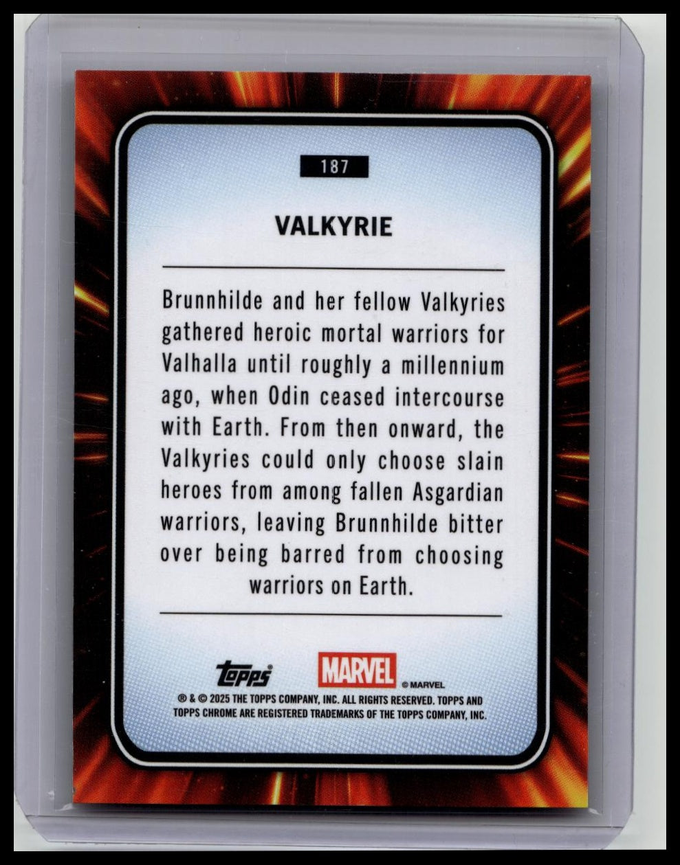 VALKYRIE 2025 TOPPS CHROME MARVEL #187 ROSE GOLD MINI DIAMOND REFRACTOR 05/40