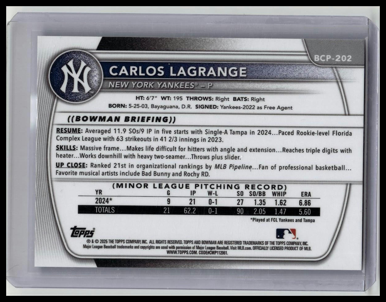 2025 Topps Bowman Chrome Carlos Lagrange /150 Refractor