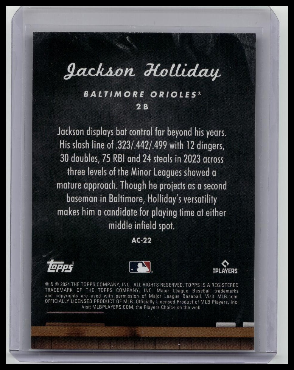 JACKSON HOLLIDAY RC GOLD PARALLEL 15/75 ALL-CLASS 2024 TOPPS UPDATE AC-22