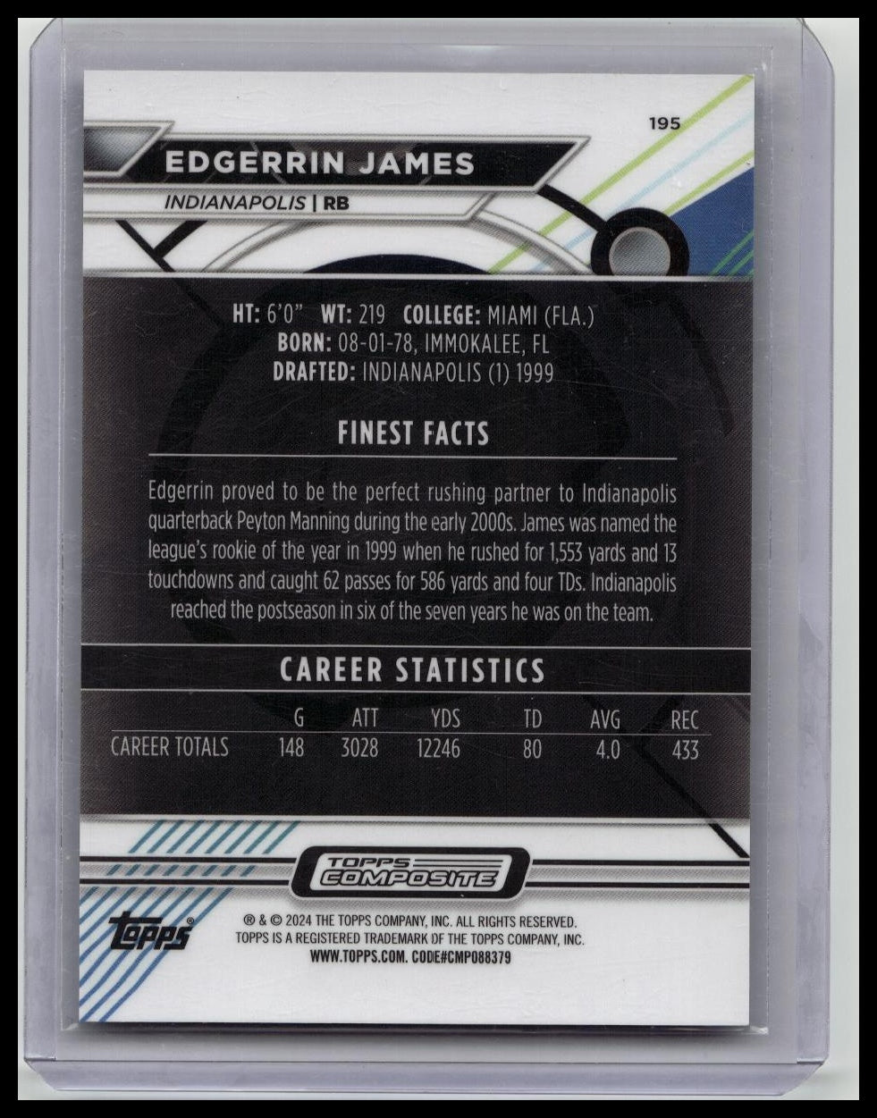Edgerrin James 2024 Topps Composite Refractor AUTO /99 COLTS