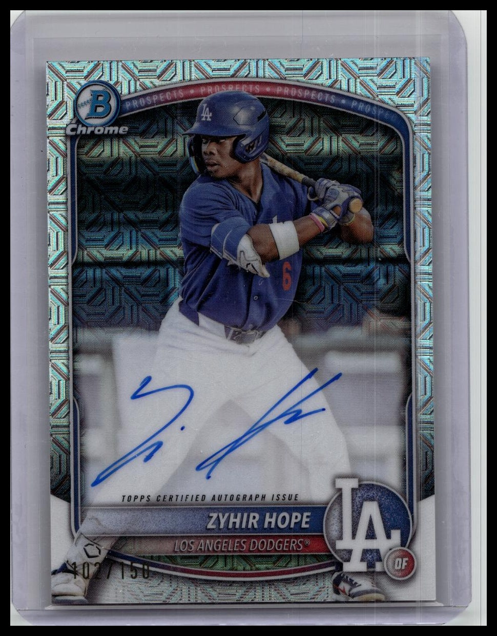 2025 Bowman Chrome Zyhir Hope HTA Mojo Refractor Auto /150 1st Dodgers