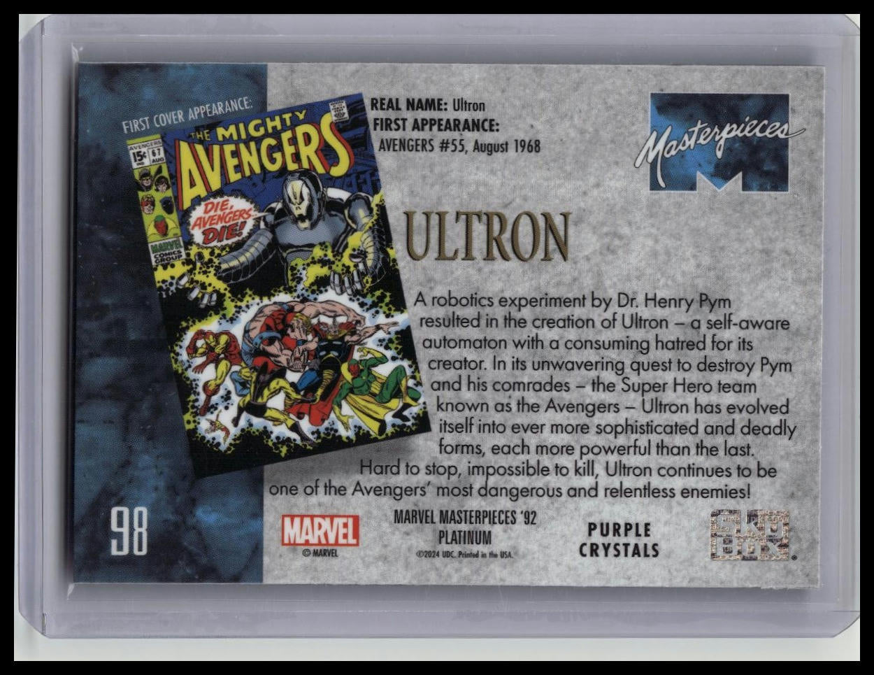 2024 Marvel Masterpieces '92 Platinum Ultron #98 PURPLE CRYSTALS
