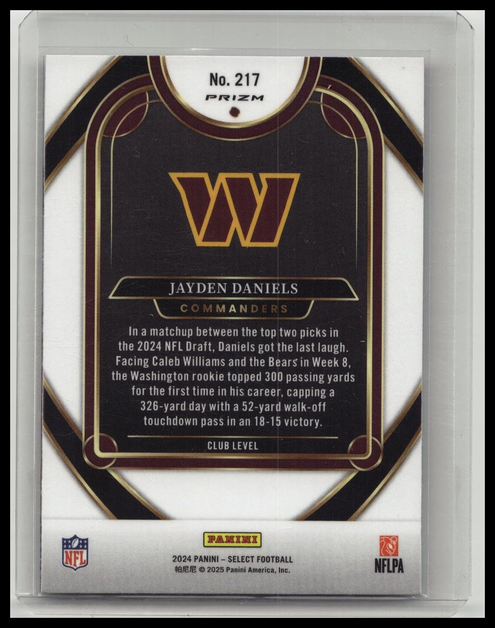 JAYDEN DANIELS 2024 Select Rookie Club Level Red White Blue Prizm Shock #217 RC