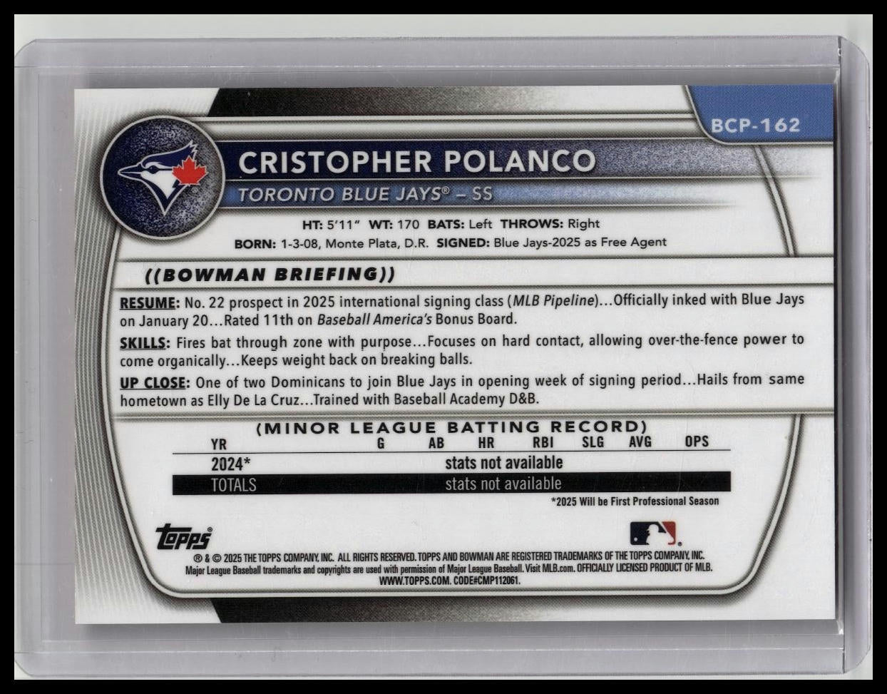 CRISTOPHER POLANCO 2025 BOWMAN CHROME 1ST SAPPHIRE ORANGE /25