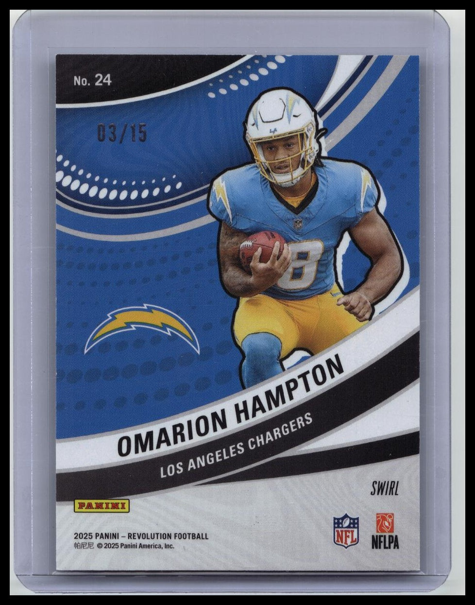 2025 Panini Revolution Football OMARION HAMPTON Futures RC BLUE SWIRL #3/15